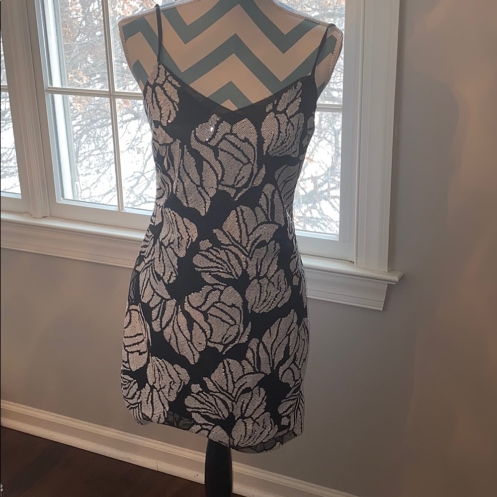 Black and white sequin dress